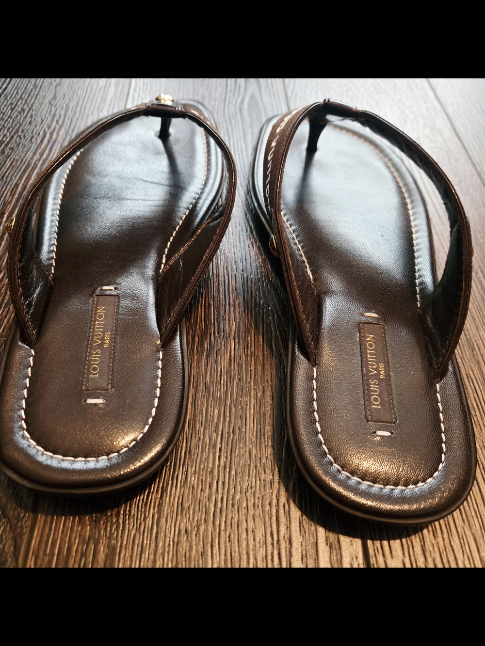 Louis Vuitton Brown Logo Thong Sandals - Picture 4 of 5